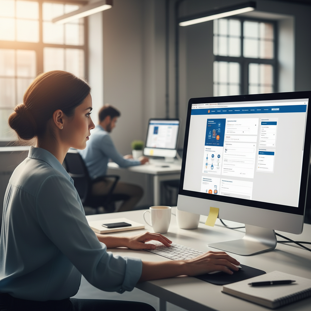 Employé remplissant le formulaire SIPSI pour les travailleurs détachés en ligne.