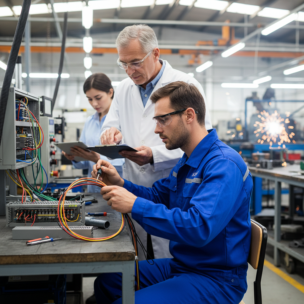 Ouvrier qualifié passant un test technique sous supervision.