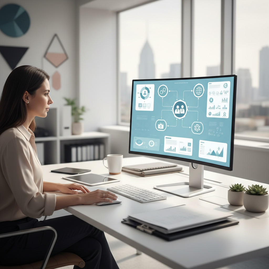 Responsable RH travaillant sur une plateforme de gestion des ressources externes.