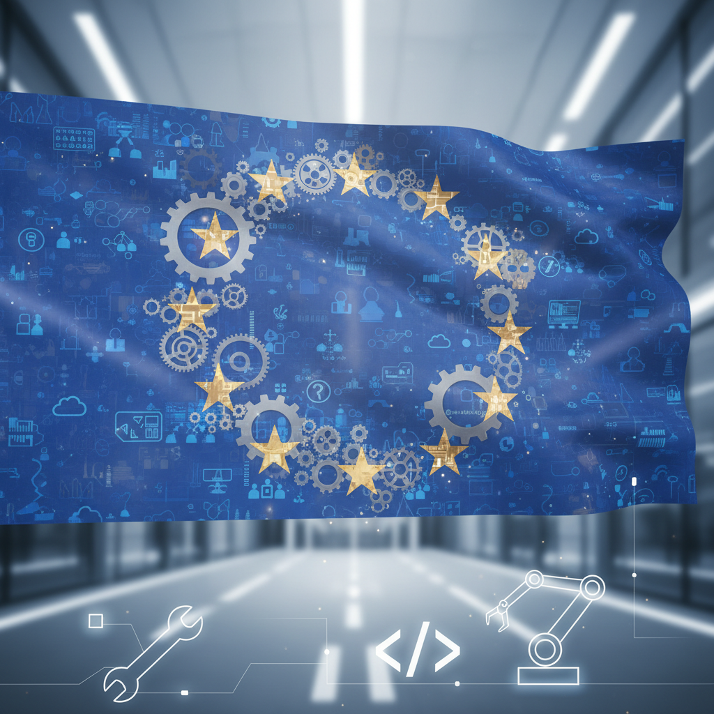 Le drapeau européen symbolise le futur du travail européen.