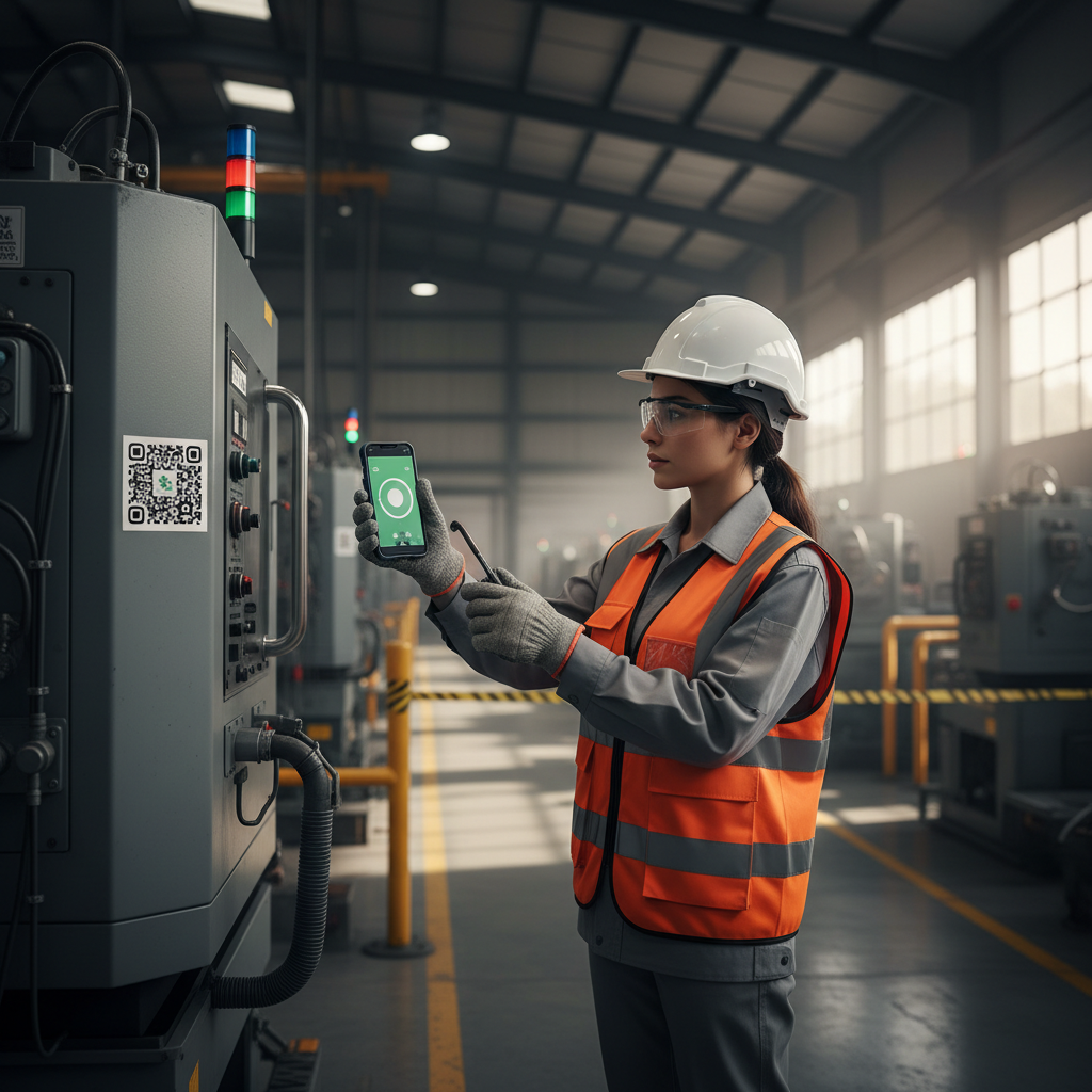 Ingénieur scannant un QR code pour la sécurité technologique des intérimaires.