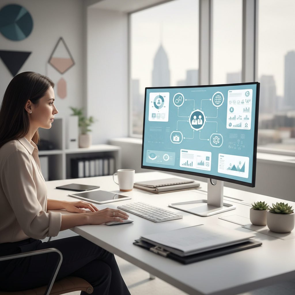 Responsable RH travaillant sur une plateforme de gestion des ressources externes.