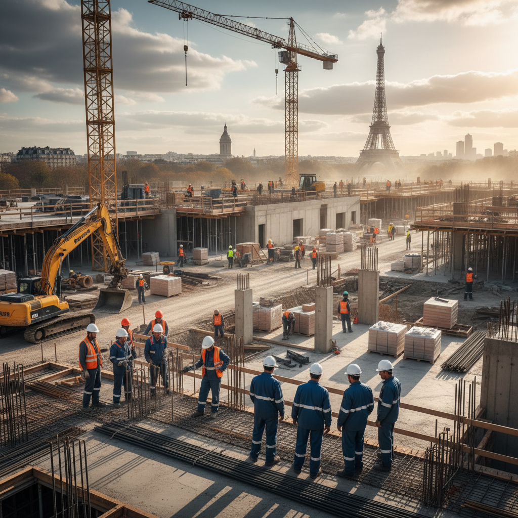 Travailleurs sur un chantier de construction en France.
