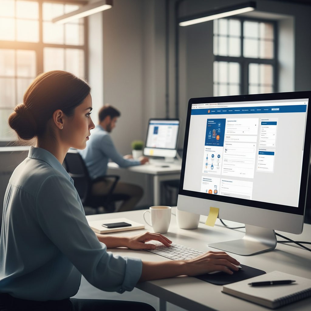 Employé remplissant le formulaire SIPSI pour les travailleurs détachés en ligne.